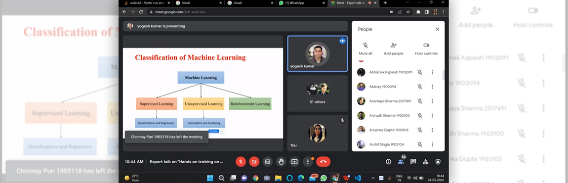 Expert Lecture organized by CSE Department- Hands-on Training of Machine Learning 