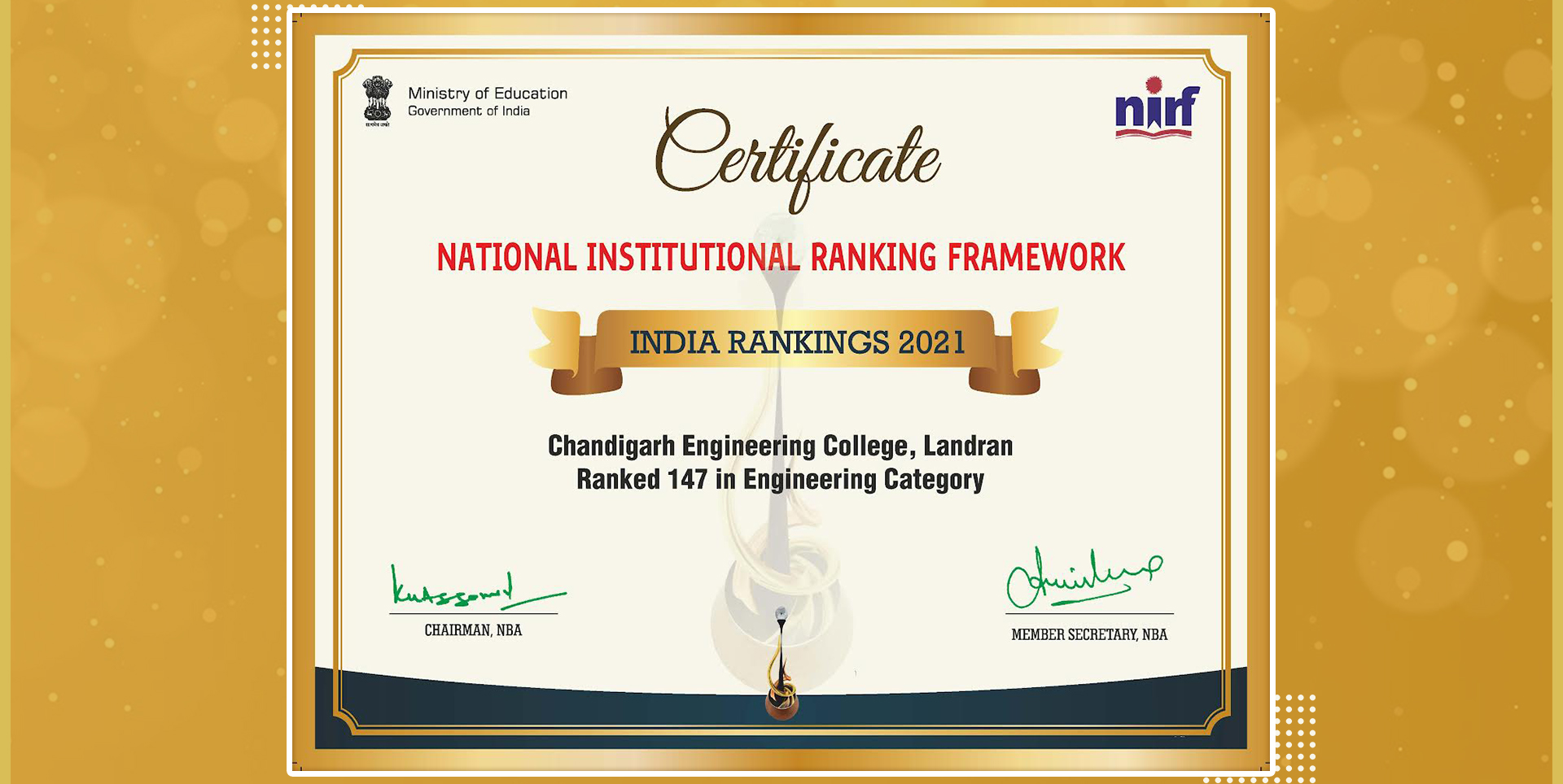 CEC ranked at 147th position in NIRF ranking, 2021! 