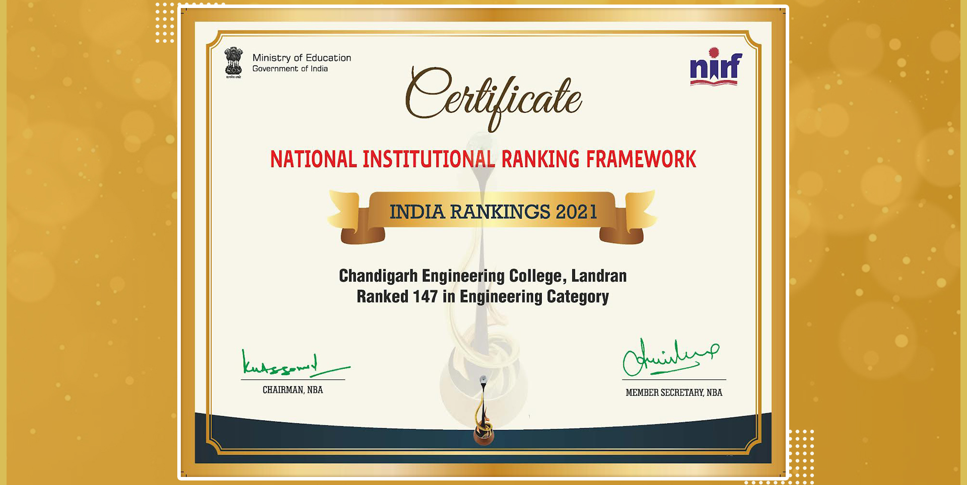 CEC ranked at 147th position in NIRF ranking, 2021!